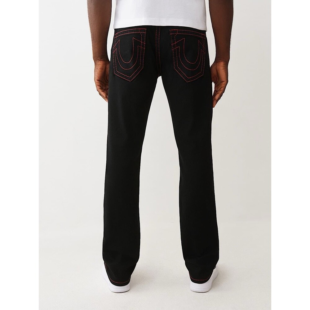 True Religion Mens Ricky Big T Jeans Size 36 Black Red Stitch Western Straight - Picture 2 of 8